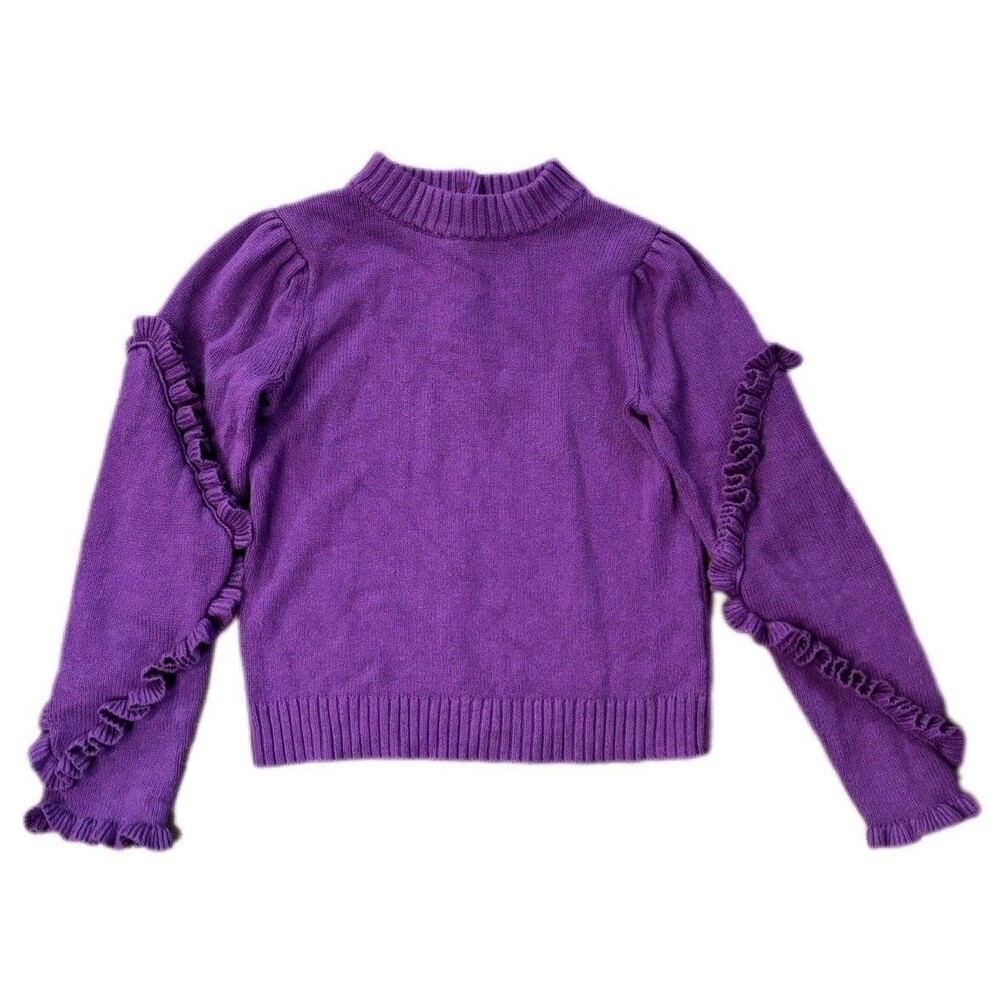 Janie & Jack Girls Purple Ruffle Sleeve Mock Neck Sweater Sz 12 Long Sleeve